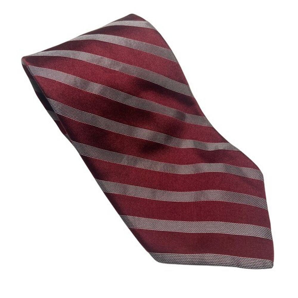 DKNY Striped Necktie Burgundy Red Gray Silk Business Career